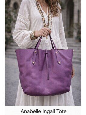 Annabel Ingall Purple Leather Tote Bag Large Pebbled Leather Shopper